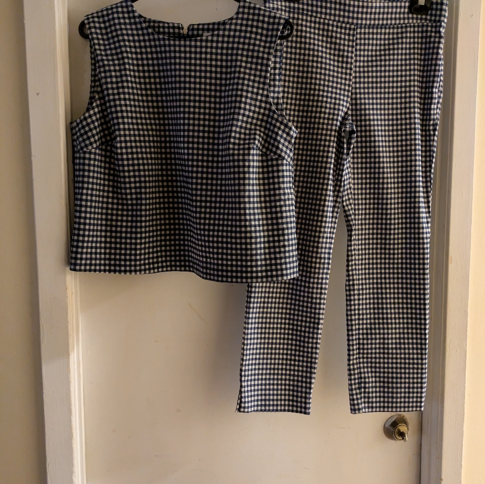 Kenar - Blue and White Gingham Sleeveless Top and Pants Set, Size M Top, Pants 6